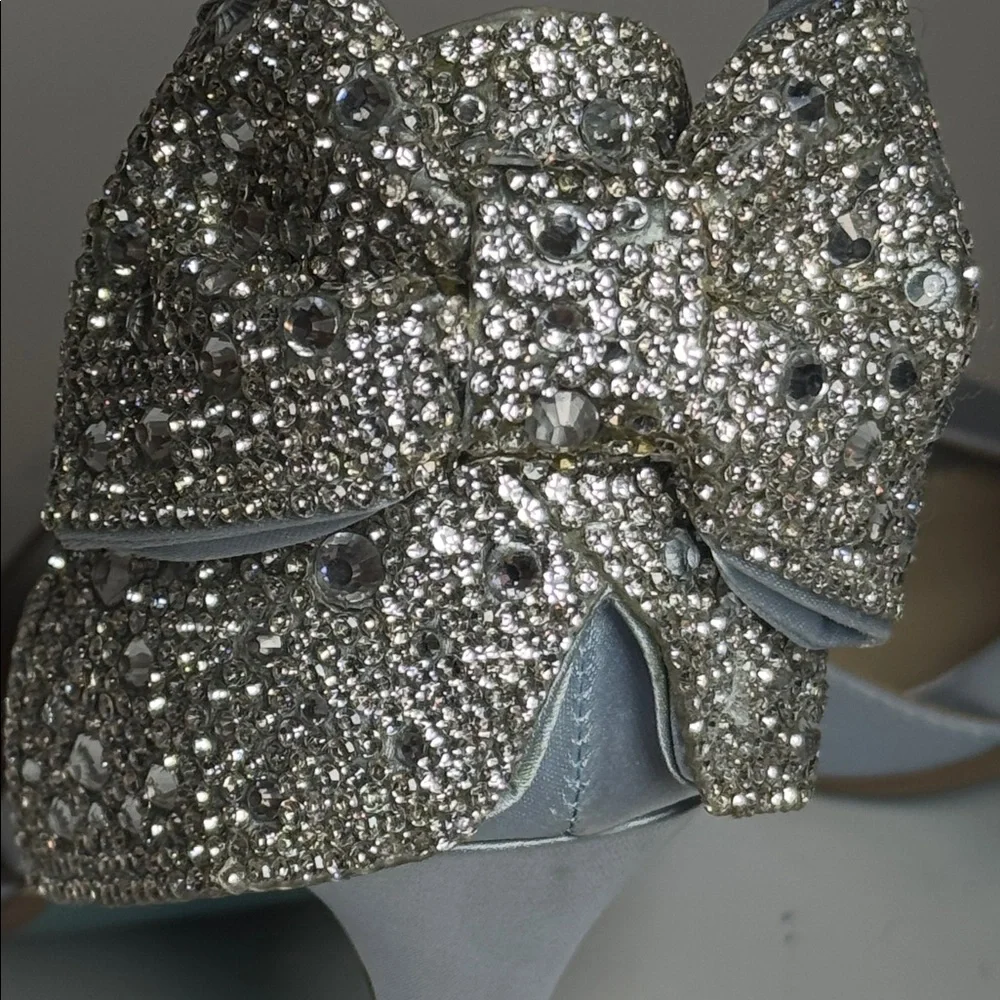 BETSEY JOHNSON X DB Satin Peep Toe Stiletto Pumps with Sequin Bow 7.5 heels - Picture 8 of 8